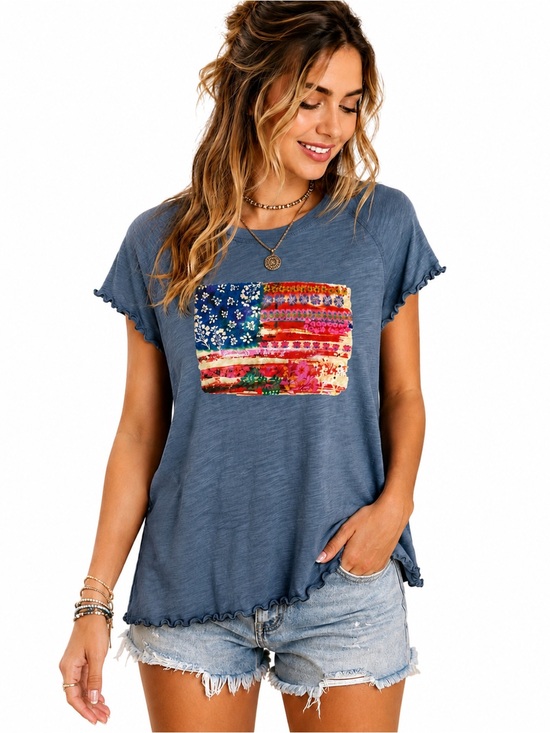 NATURAL LIFE Tops - 🌺 Natural Life Boho Floral Flag Graphic Tee